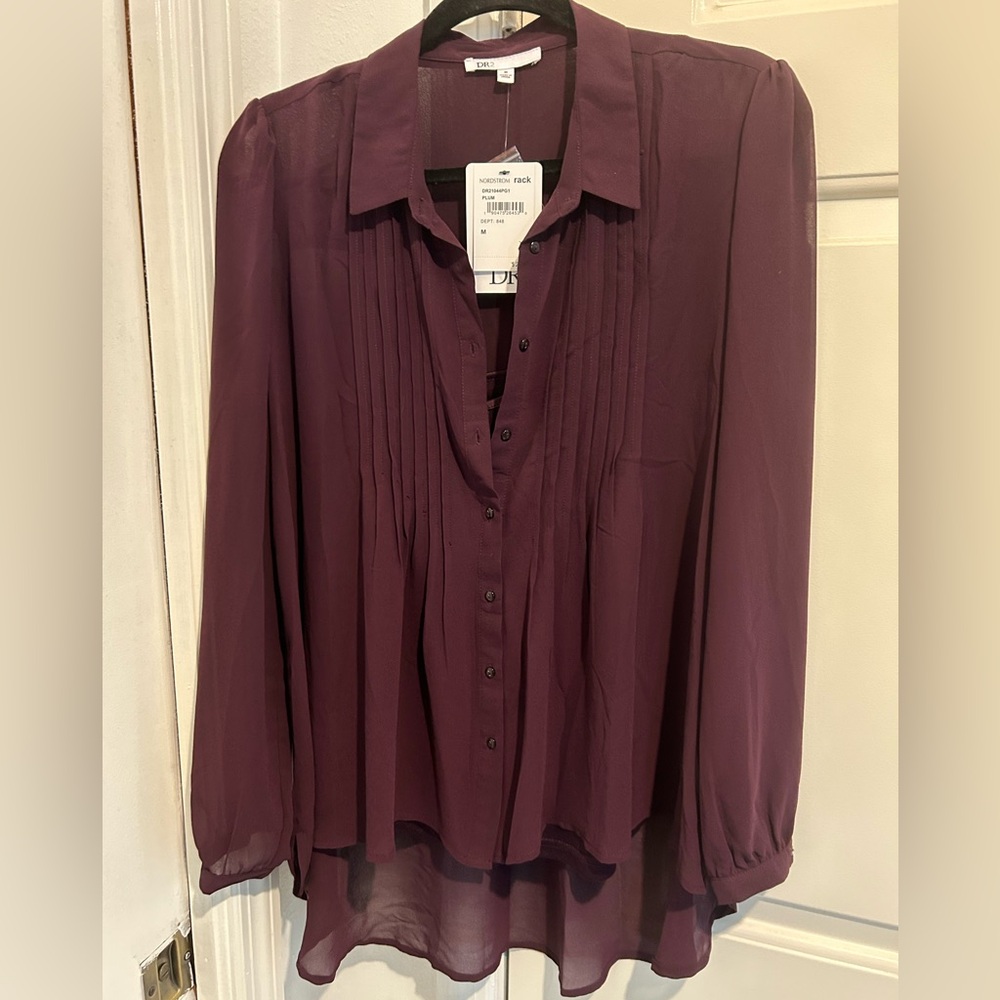 DR2 Medium Plum Button-up Blouse, NWT